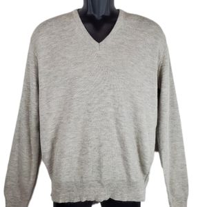 Vintage 80s Robert Bruce Gray Knit Vneck Sweater Size L Mens Orlon Acrylic SOFT